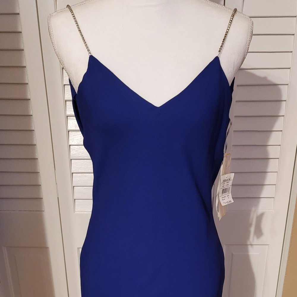 DAVE & JOHNNY ROYAL CHIFFON OVERLAY LONG DRESS